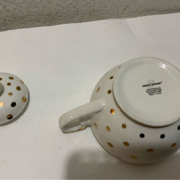 Grace s Teaware White with Large Gold Polka Dot Teapot with Lid G11 - Picture 7 of 8